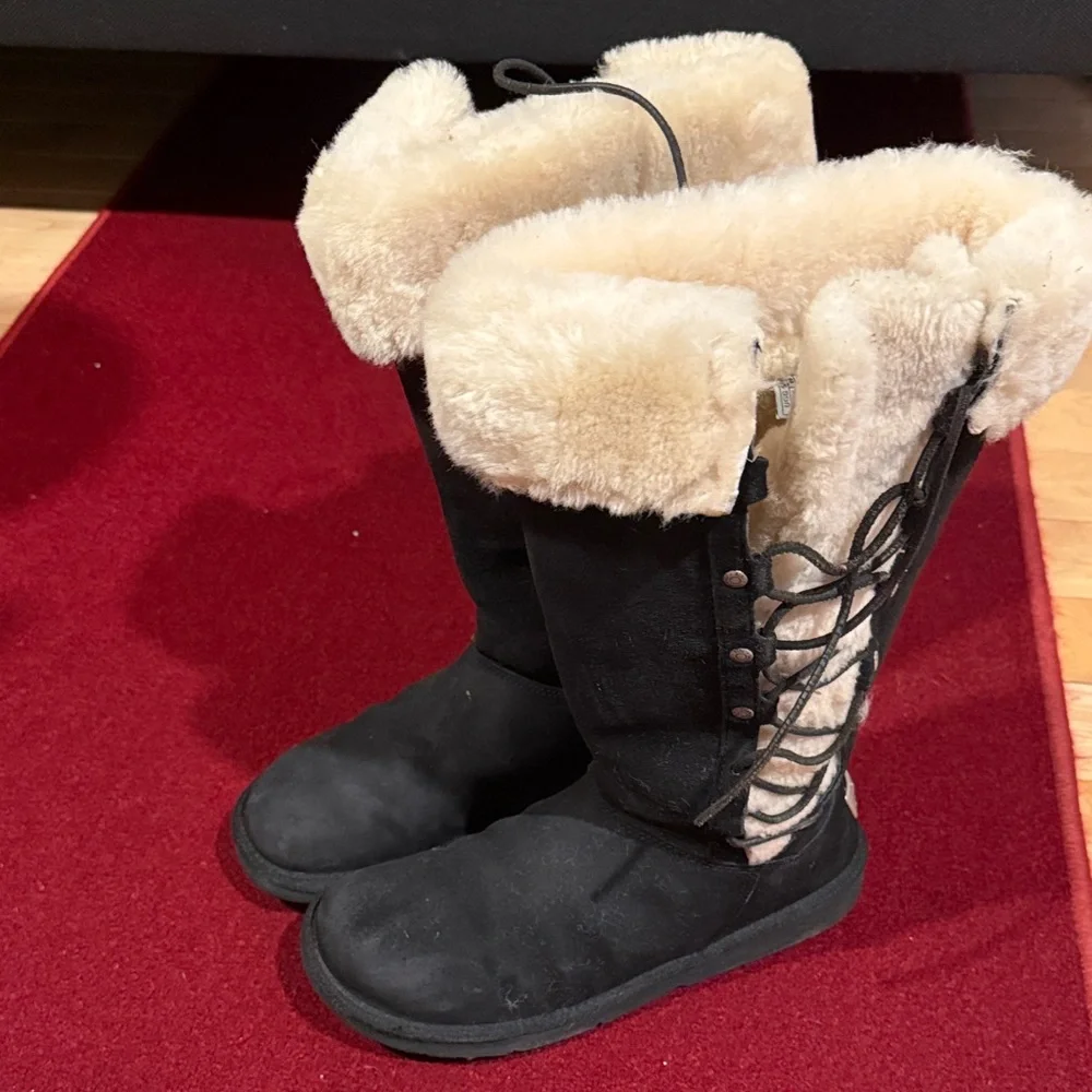 UGG Black and Cream Winter Boots